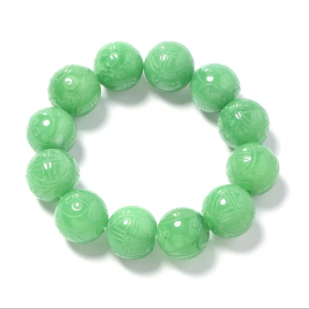Green Jade Carved Beads